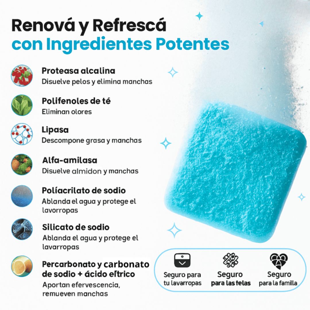 Pastillas Limpieza De Lavadora Mas Allá De La Superficie - PACK X12 unidades. Elimina hongos, sarro y restaura tu lavadora