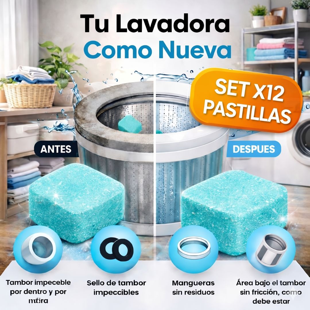 Pastillas Limpieza De Lavadora Mas Allá De La Superficie - PACK X12 unidades. Elimina hongos, sarro y restaura tu lavadora