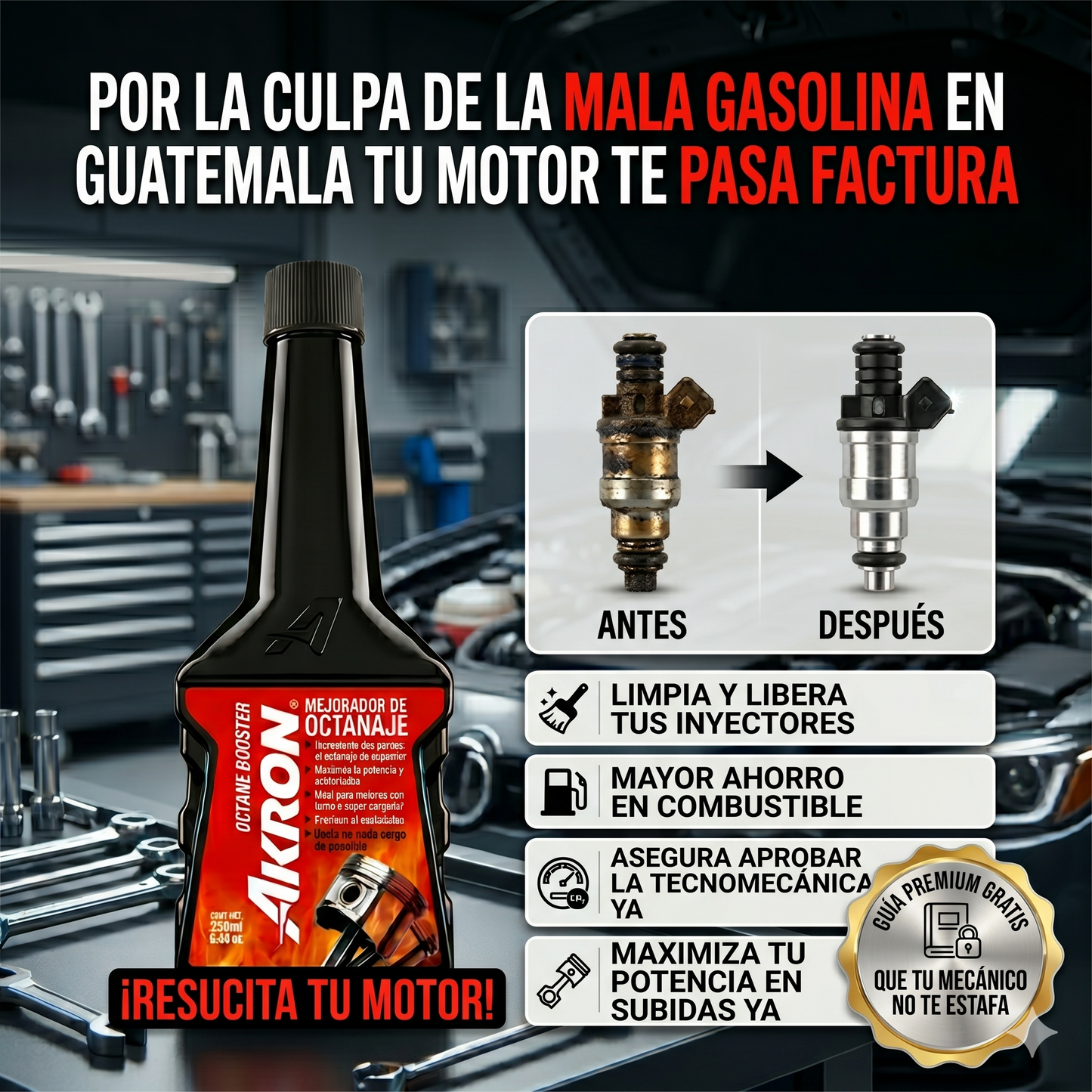 Akron® Oferta 3x1- Limpia inyectores y potencia tu motor + Guía GRATIS "Que tu mecánico no te estafe"